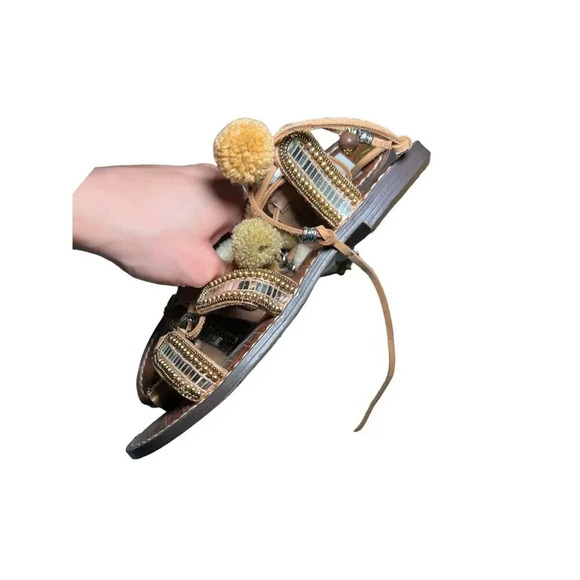 Sam Edelman Graciela  Leather Beaded Flat Sandals NWOB - Picture 3 of 7